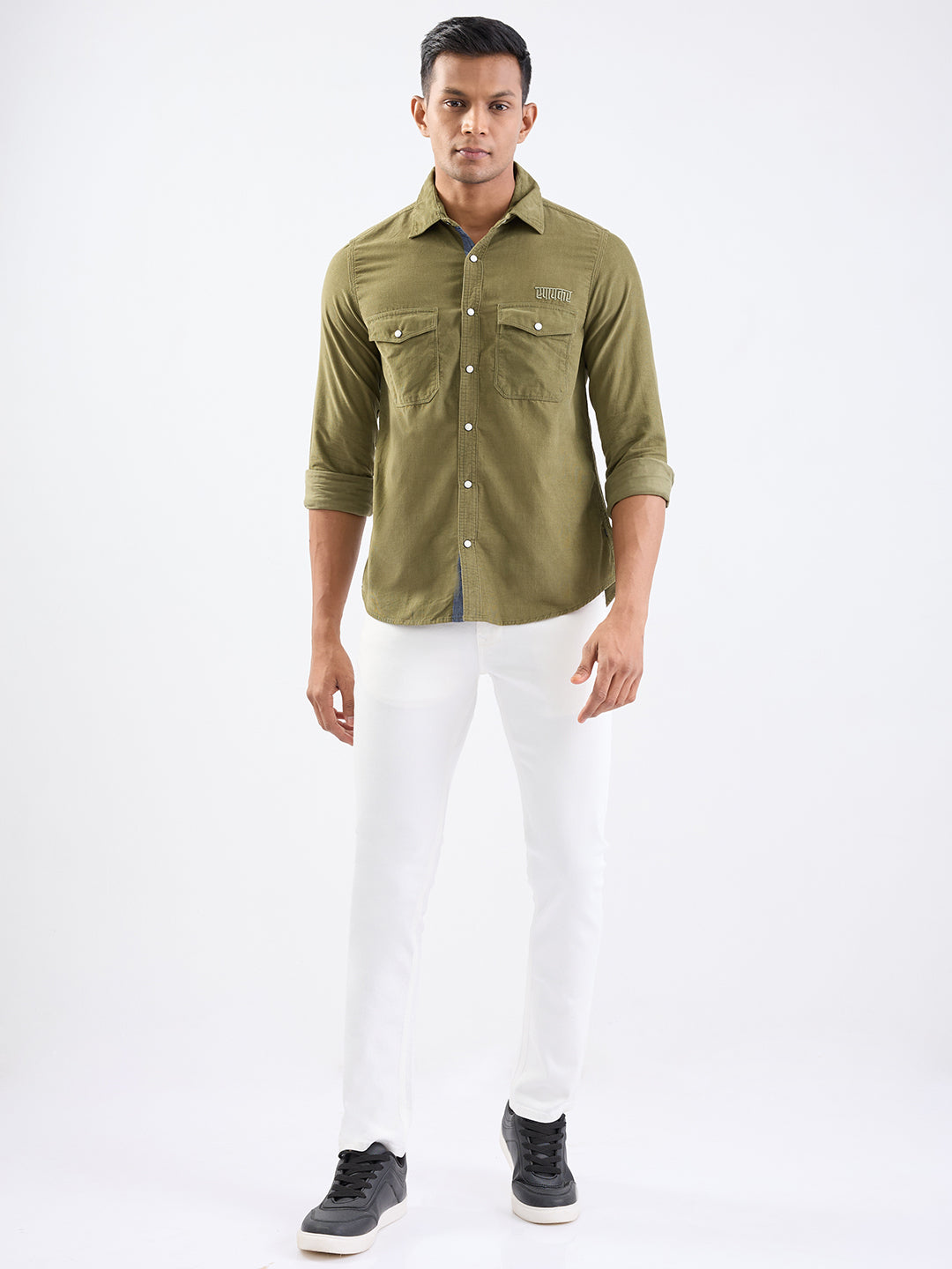 Spykar Avocado Green Slim Fit Casual Shirts For Men