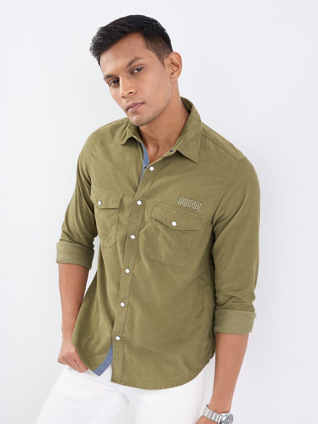 Spykar Avocado Green Slim Fit Casual Shirts For Men