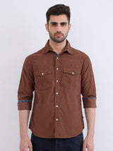 Men Shirt Brown Slim Fit