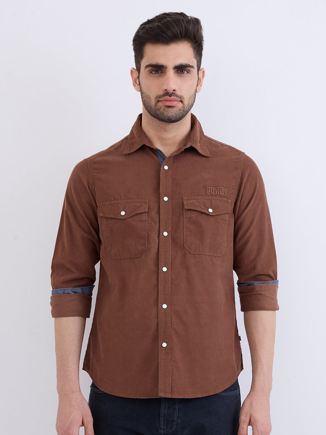 Men Shirt Brown Slim Fit