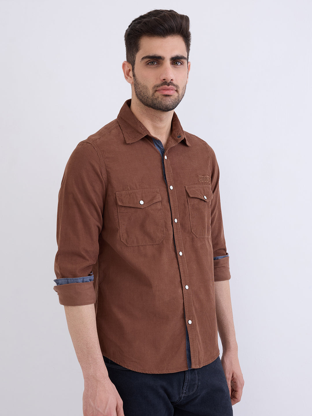 Spykar Friar Brown Slim Fit Casual Shirts For Men