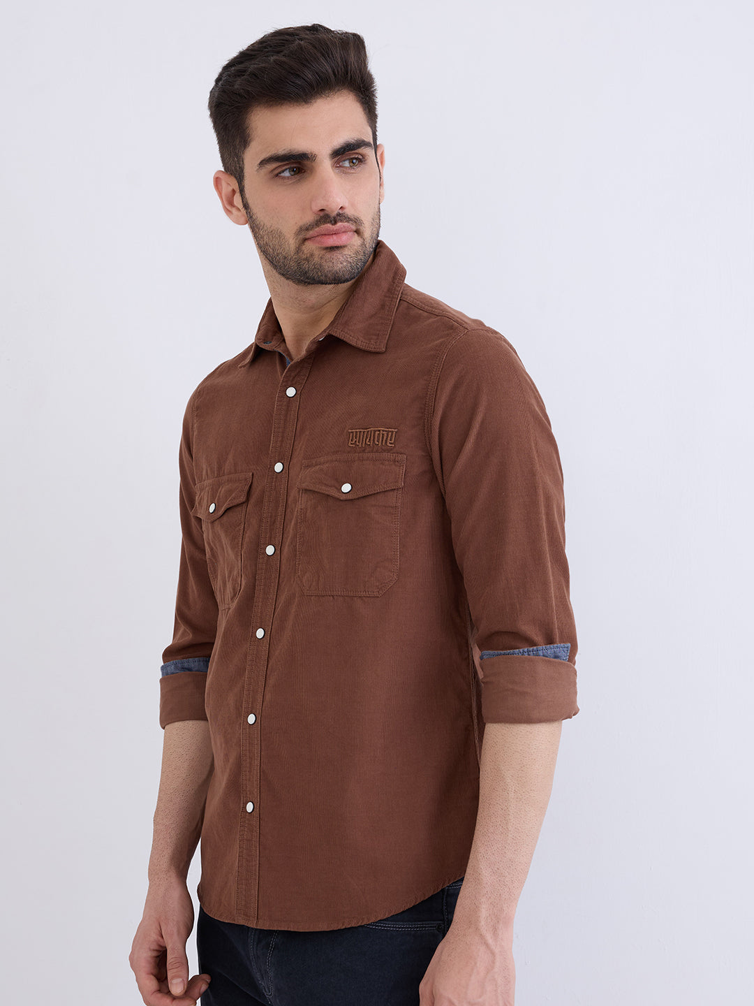 Spykar Friar Brown Slim Fit Casual Shirts For Men