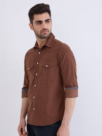 Men Shirt Brown Slim Fit