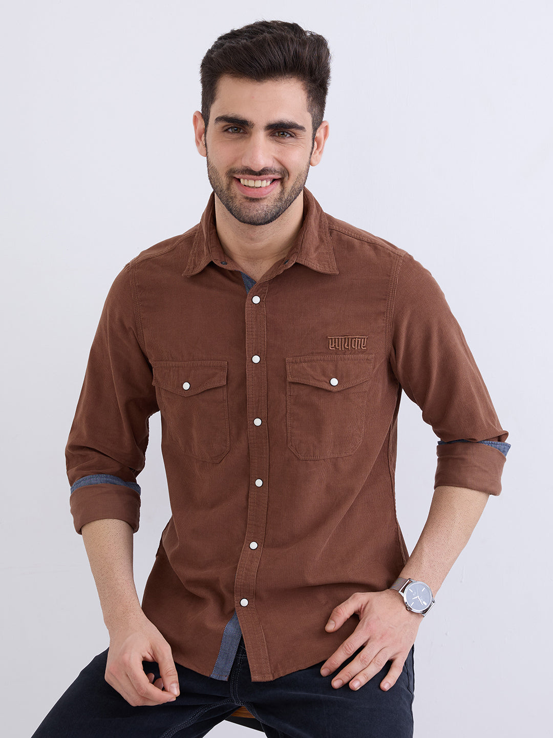 Spykar Friar Brown Slim Fit Casual Shirts For Men