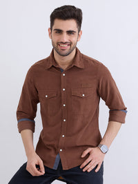 Men Shirt Brown Slim Fit