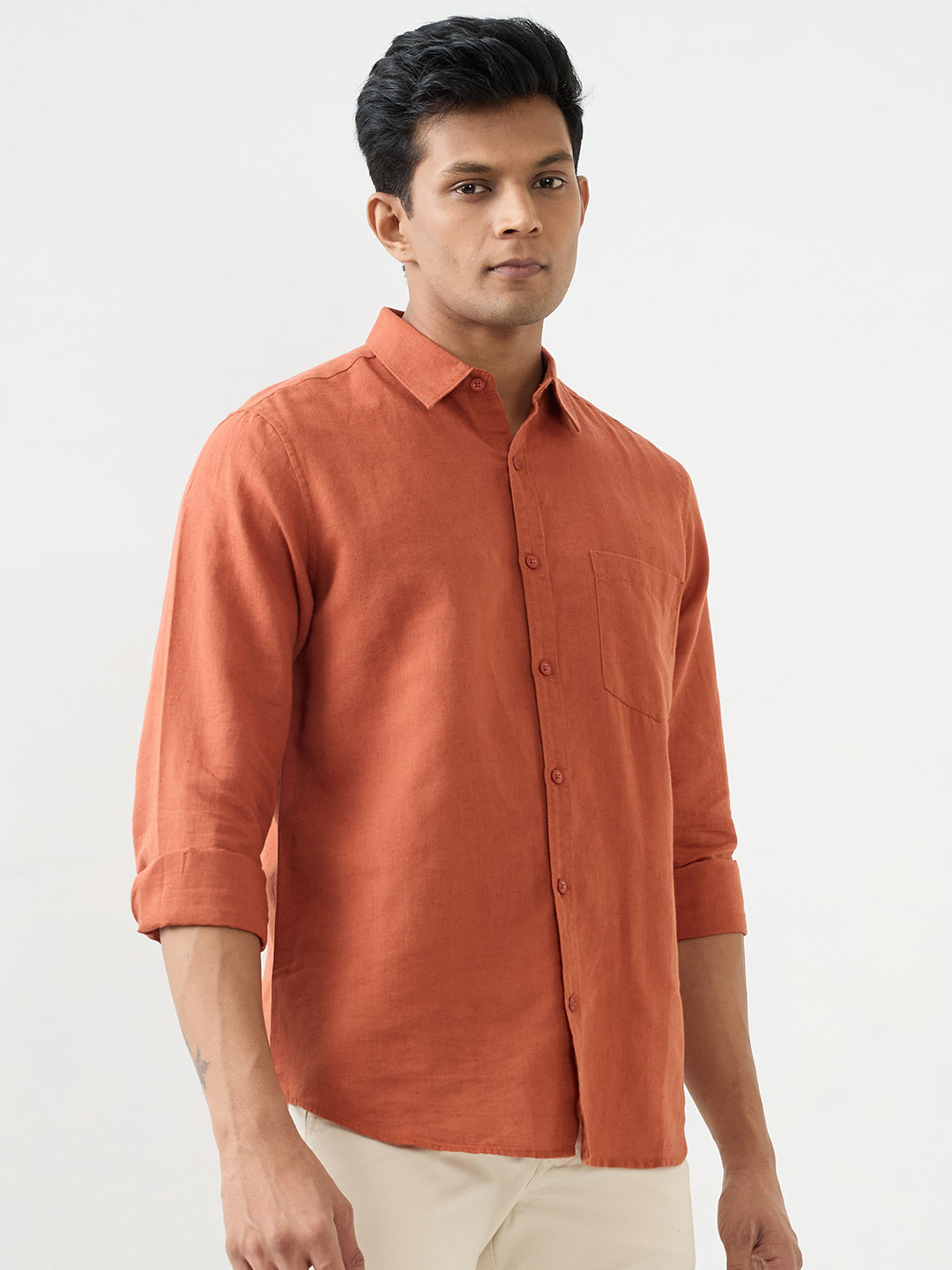 Men Shirt Orange Slim Fit