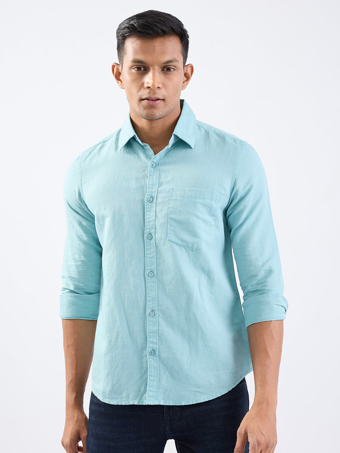 Spykar Cameo Blue Slim Fit Casual Shirts For Men