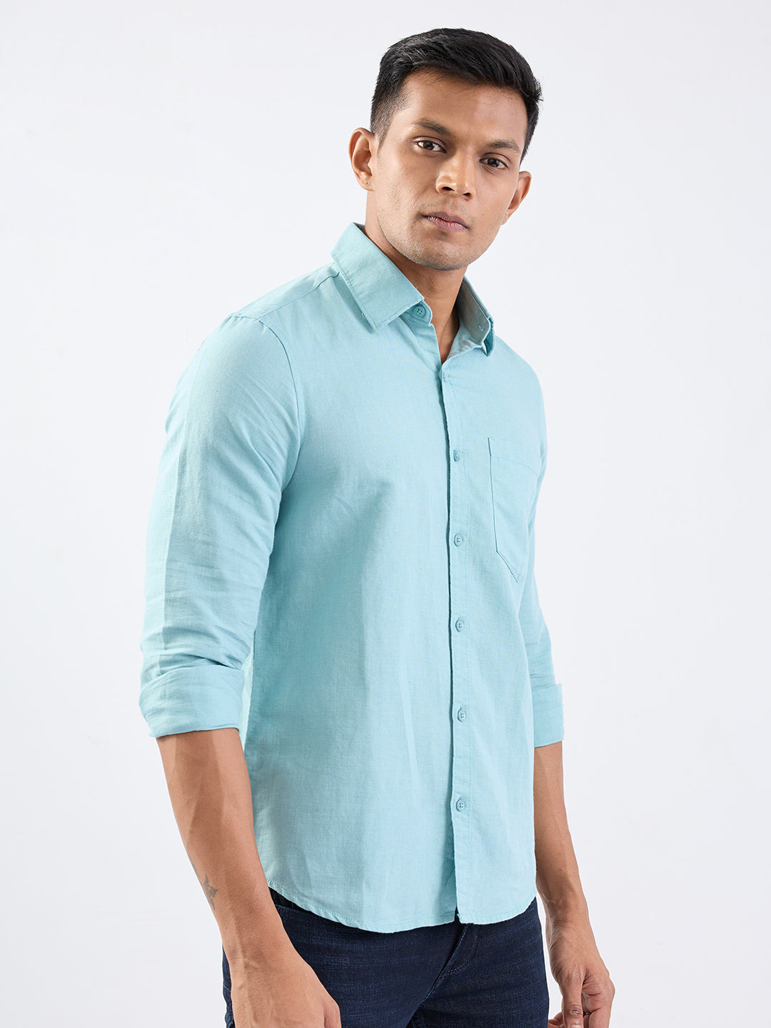 Spykar Cameo Blue Slim Fit Casual Shirts For Men