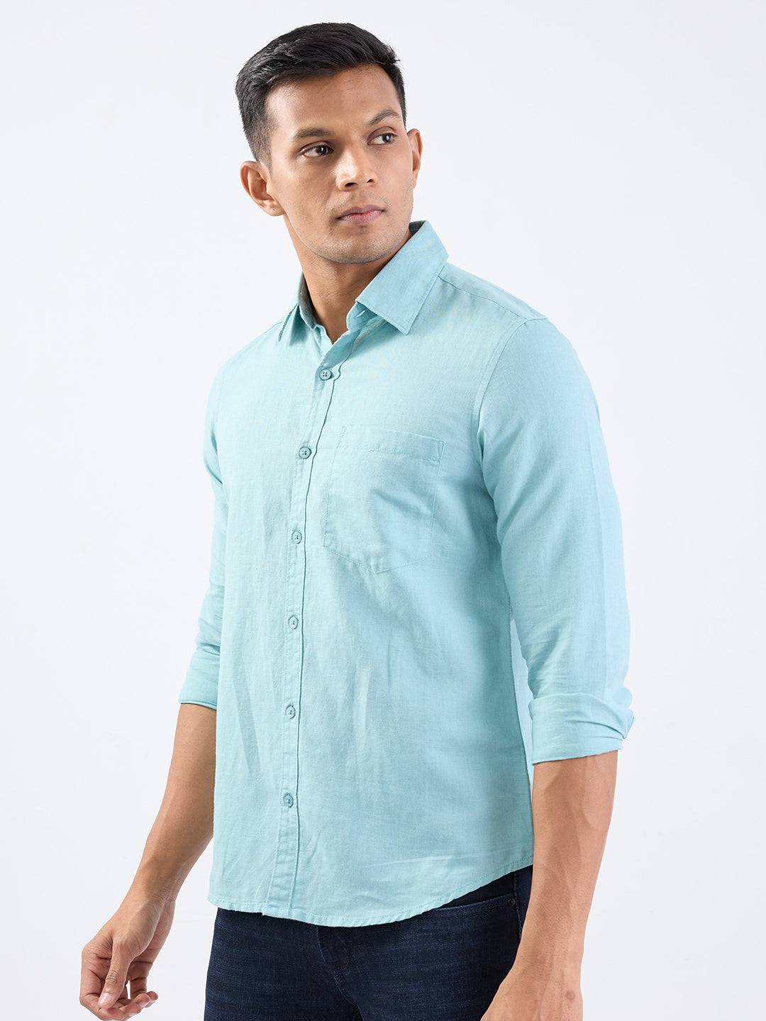Spykar Cameo Blue Slim Fit Casual Shirts For Men