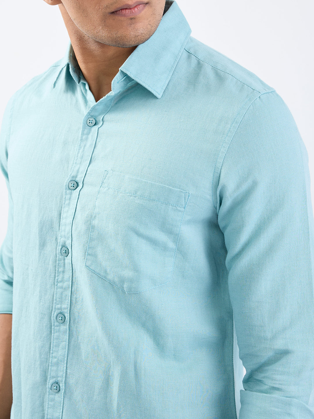 Spykar Cameo Blue Slim Fit Casual Shirts For Men