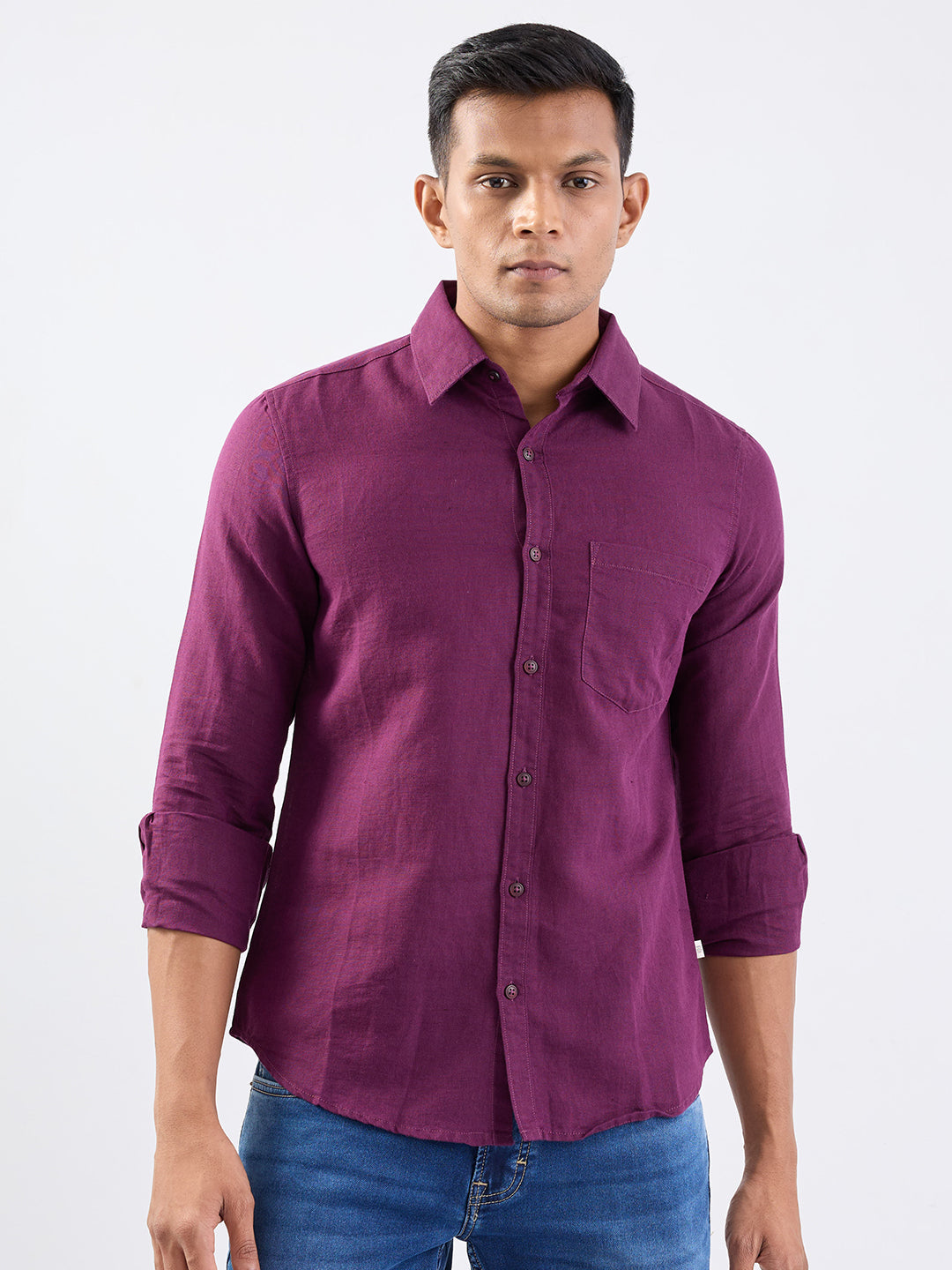 Spykar Plum Red Slim Fit Casual Shirts For Men