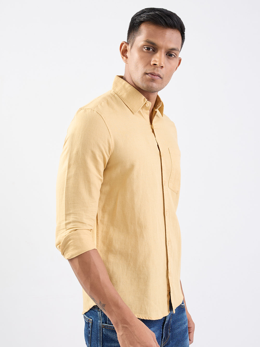 Spykar Taupe Beige Slim Fit Casual Shirts For Men
