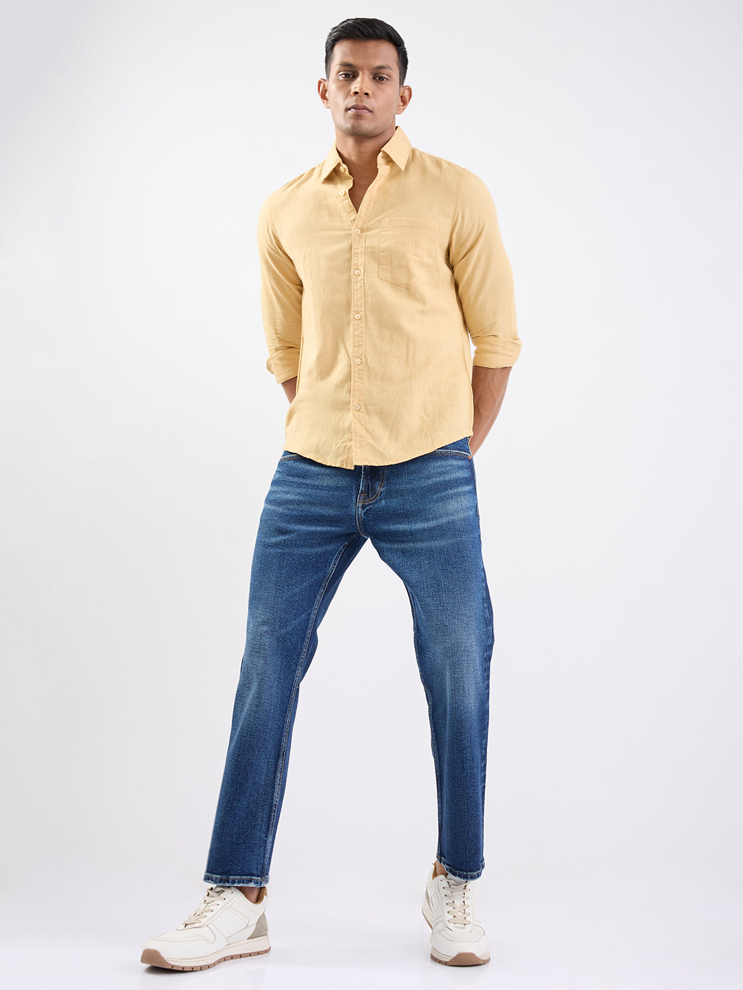 Men Shirt Beige Slim Fit