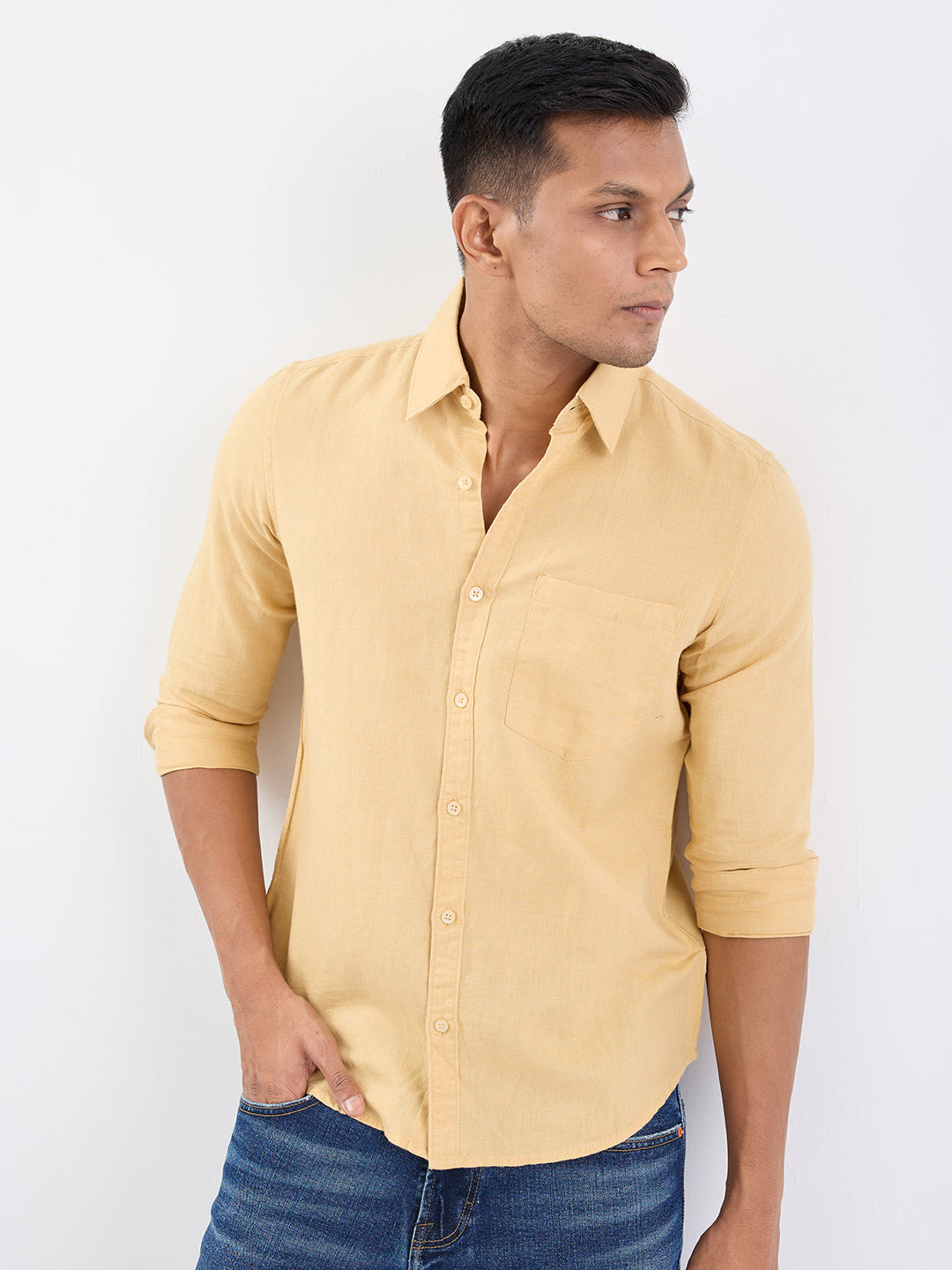 Men Shirt Beige Slim Fit
