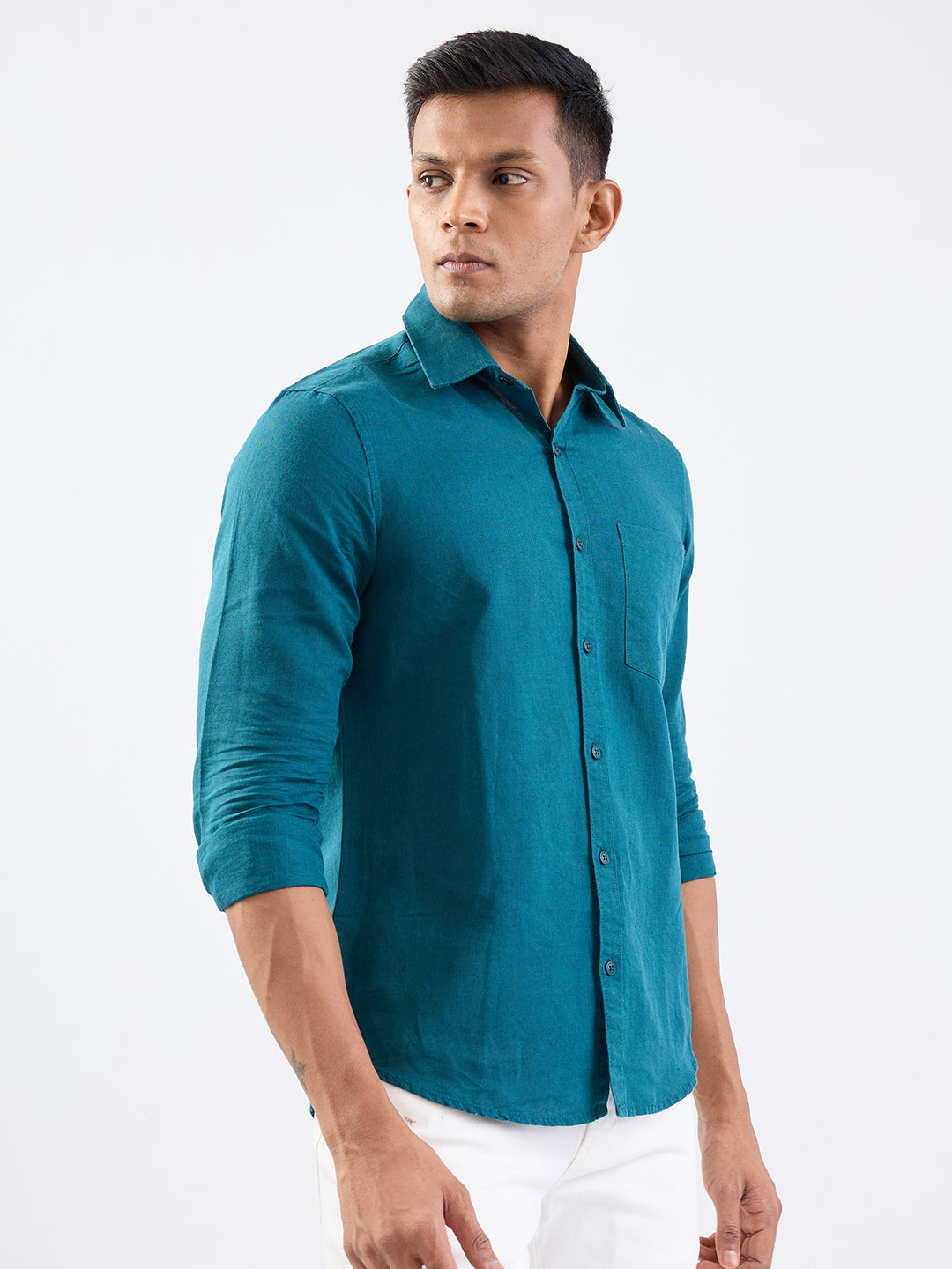 Spykar Teal Green Slim Fit Casual Shirts For Men
