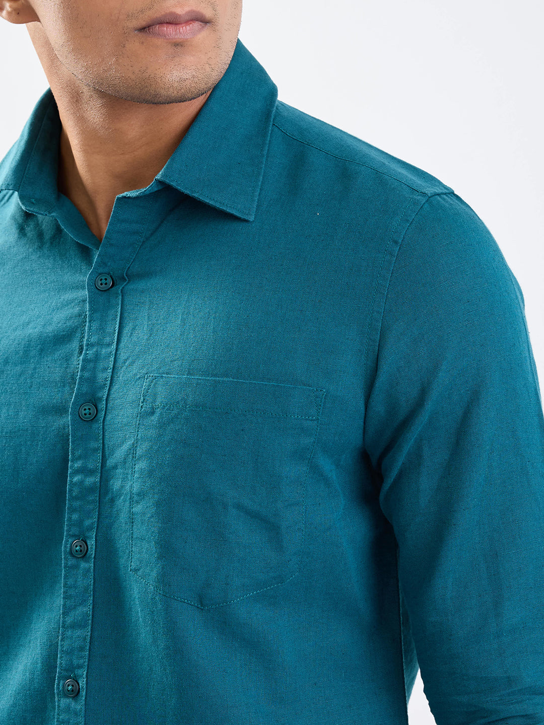Spykar Teal Green Slim Fit Casual Shirts For Men