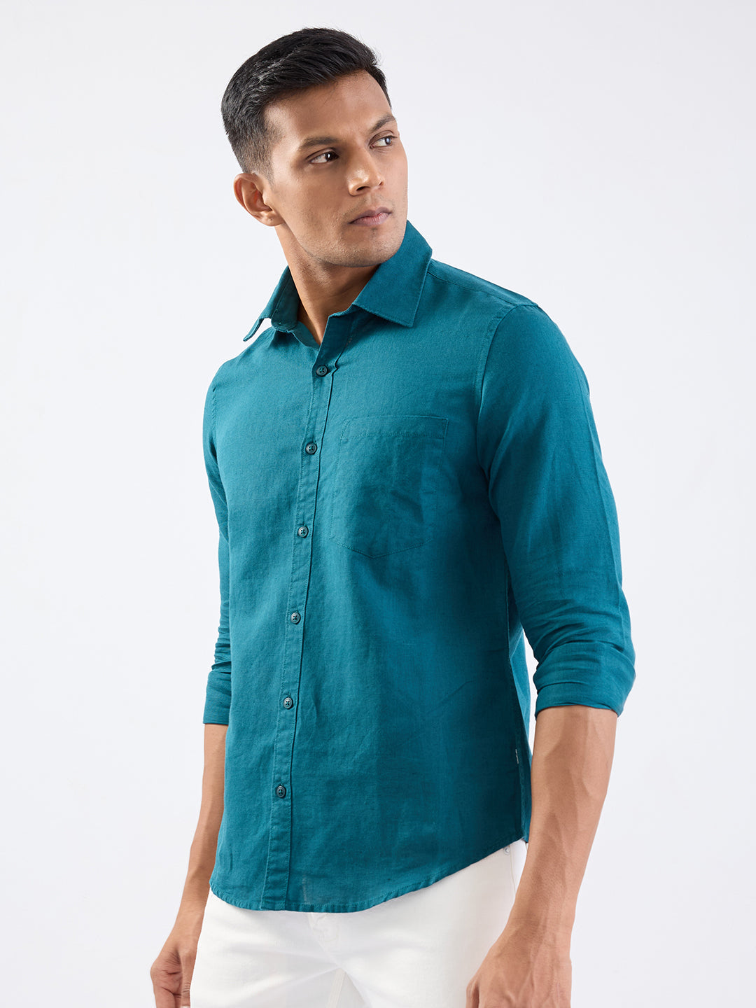 Spykar Teal Green Slim Fit Casual Shirts For Men