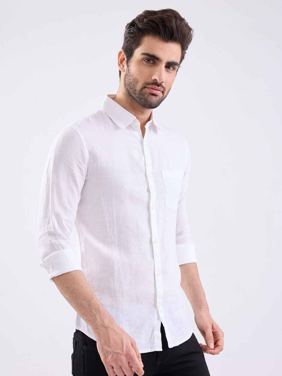 Spykar White Solid Slim Fit Shirts For Men