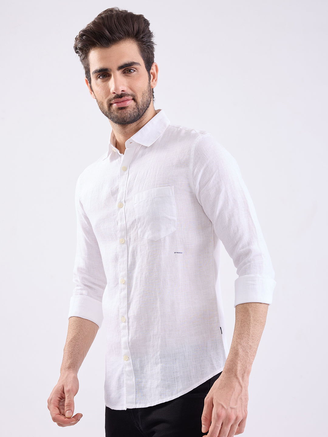 Spykar White Solid Slim Fit Shirts For Men