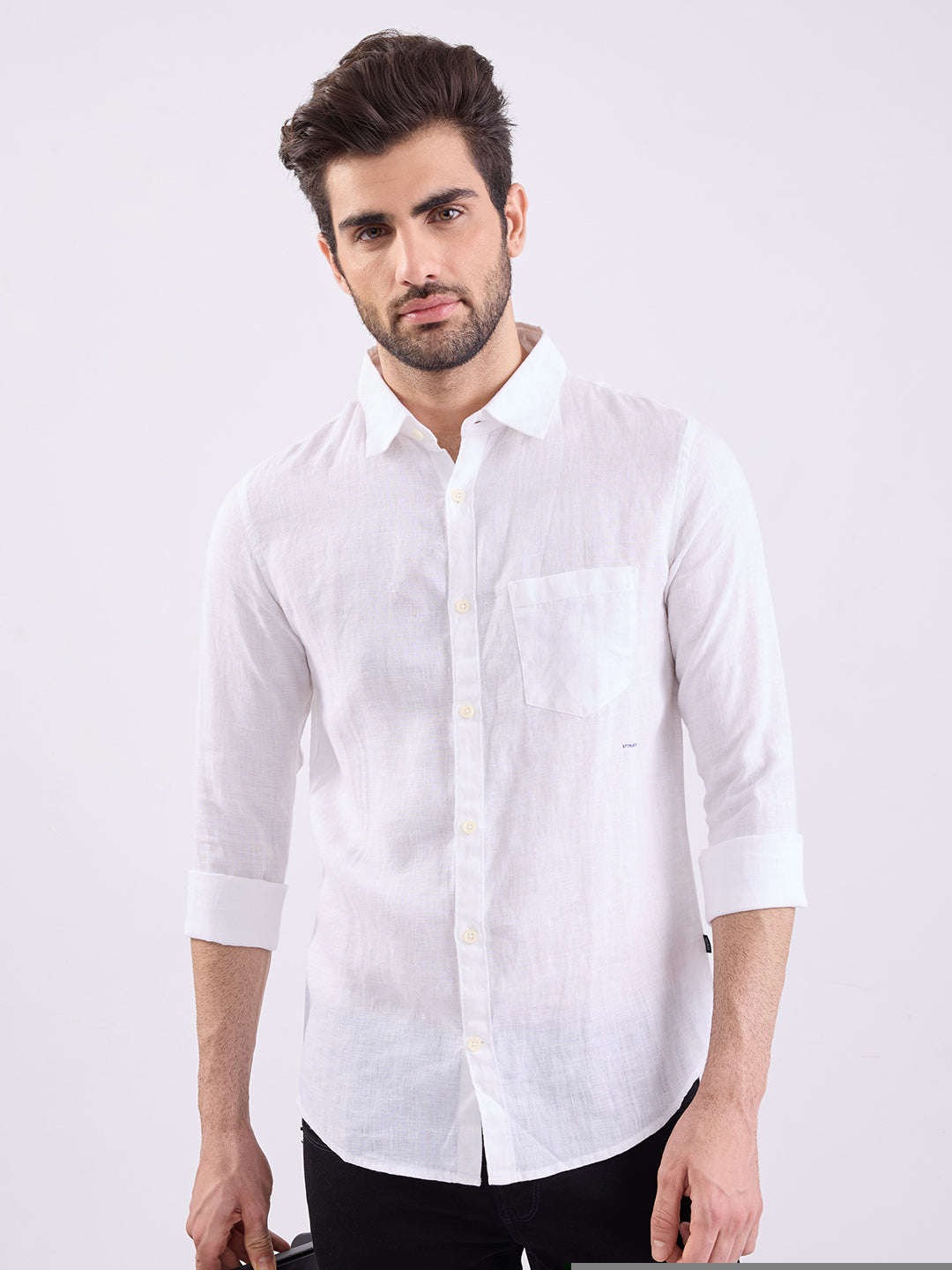 Spykar White Solid Slim Fit Shirts For Men