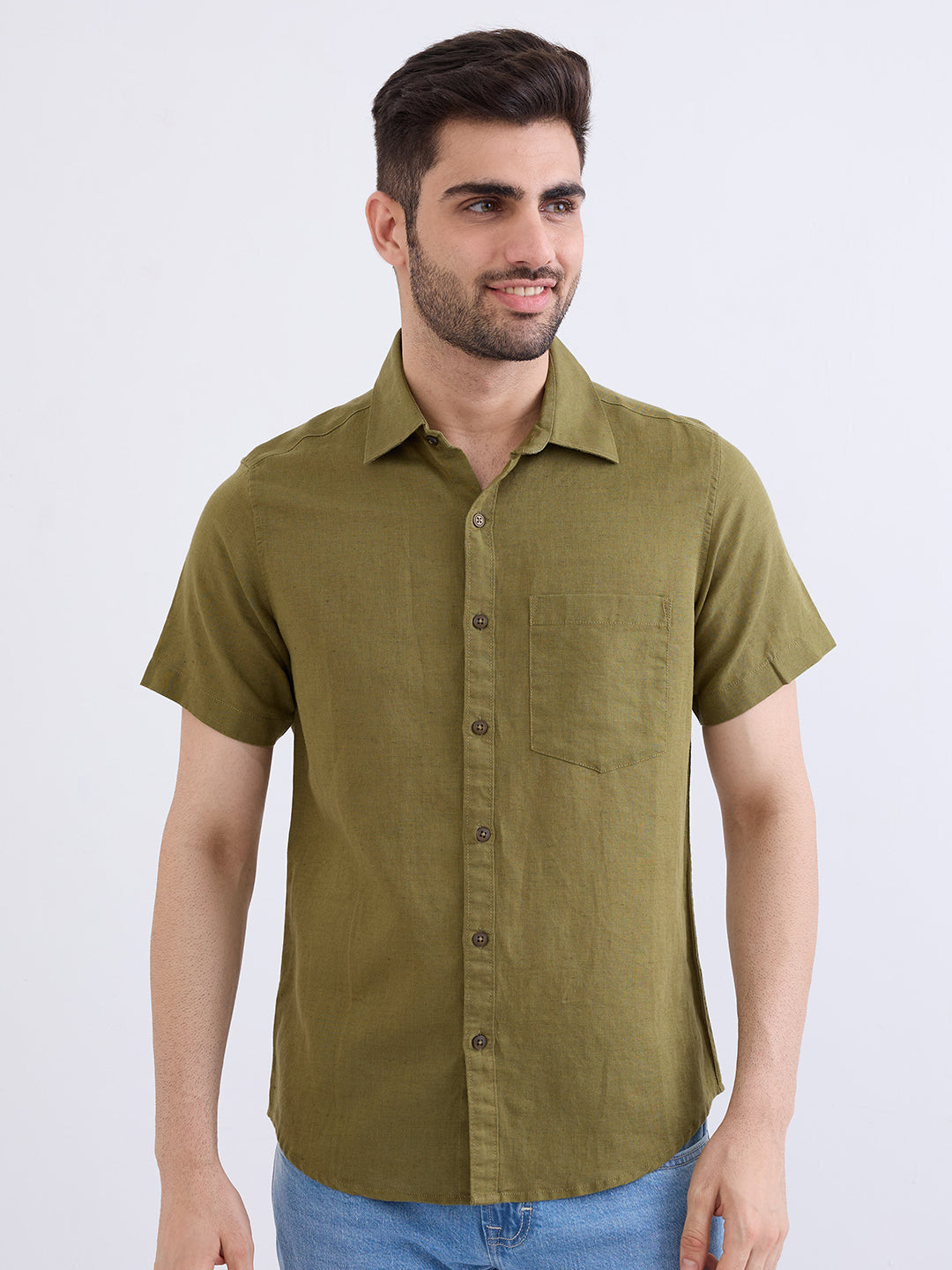 Spykar Avocado Green Slim Fit Casual Shirts For Men