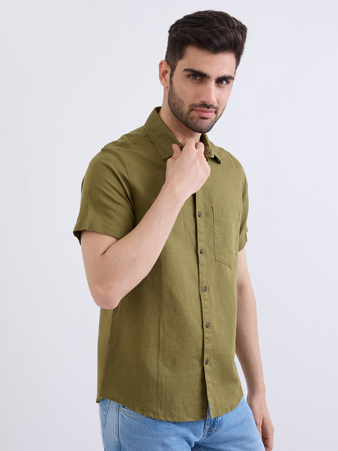 Spykar Avocado Green Slim Fit Casual Shirts For Men