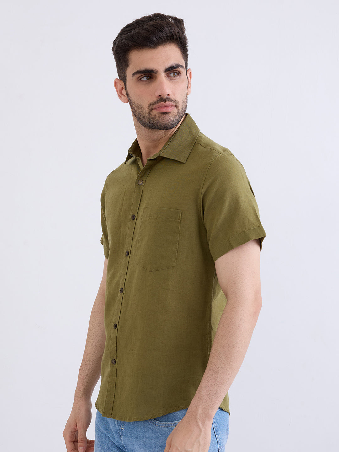 Spykar Avocado Green Slim Fit Casual Shirts For Men