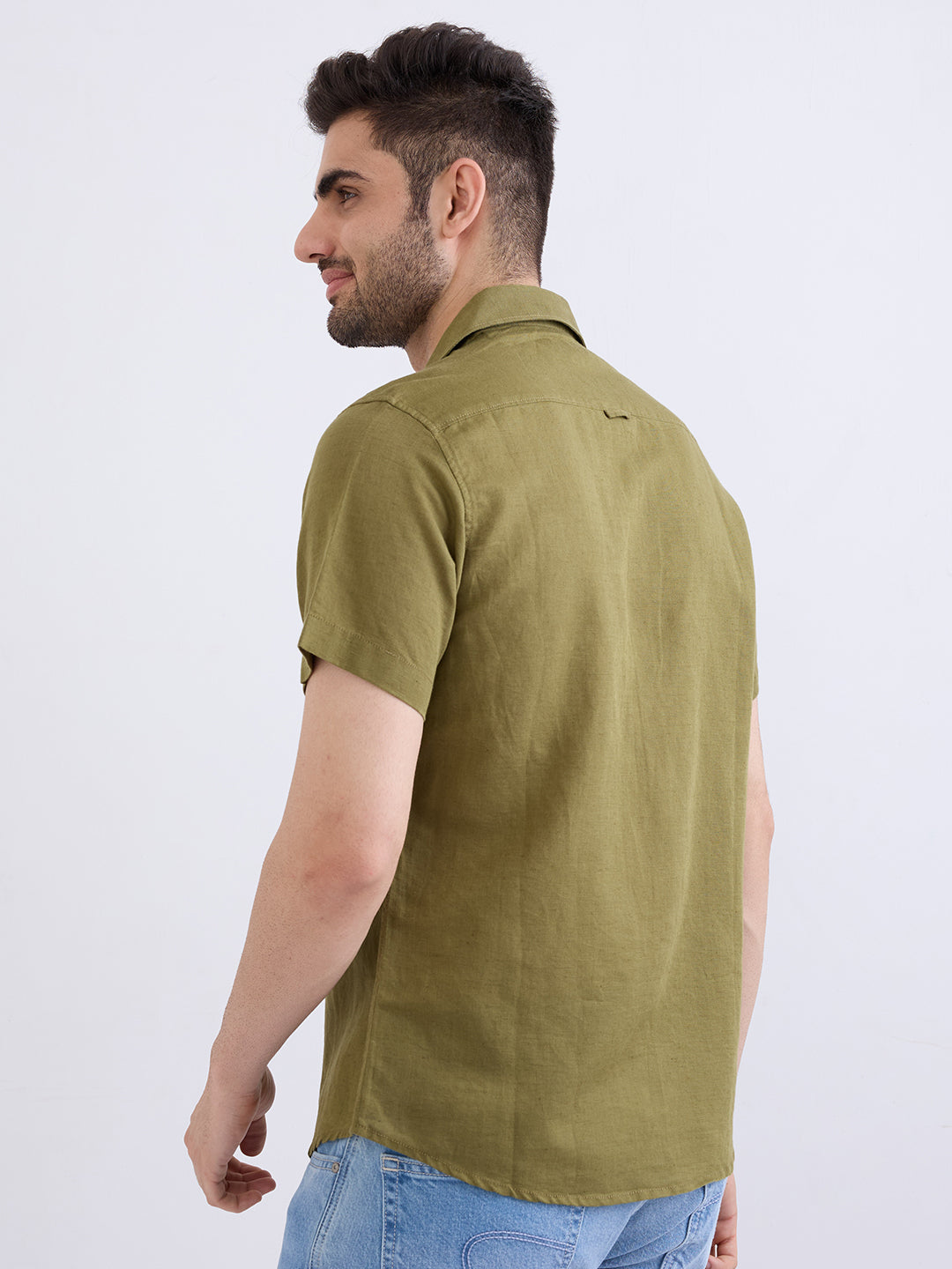 Spykar Avocado Green Slim Fit Casual Shirts For Men