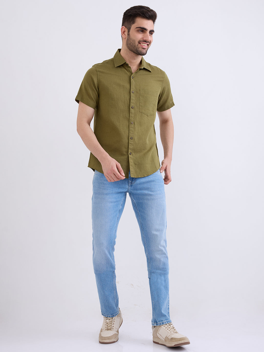 Spykar Avocado Green Slim Fit Casual Shirts For Men