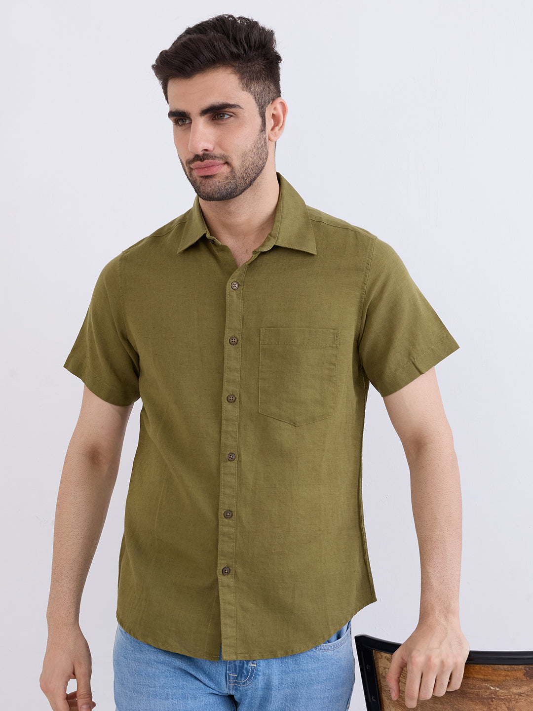 Spykar Avocado Green Slim Fit Casual Shirts For Men