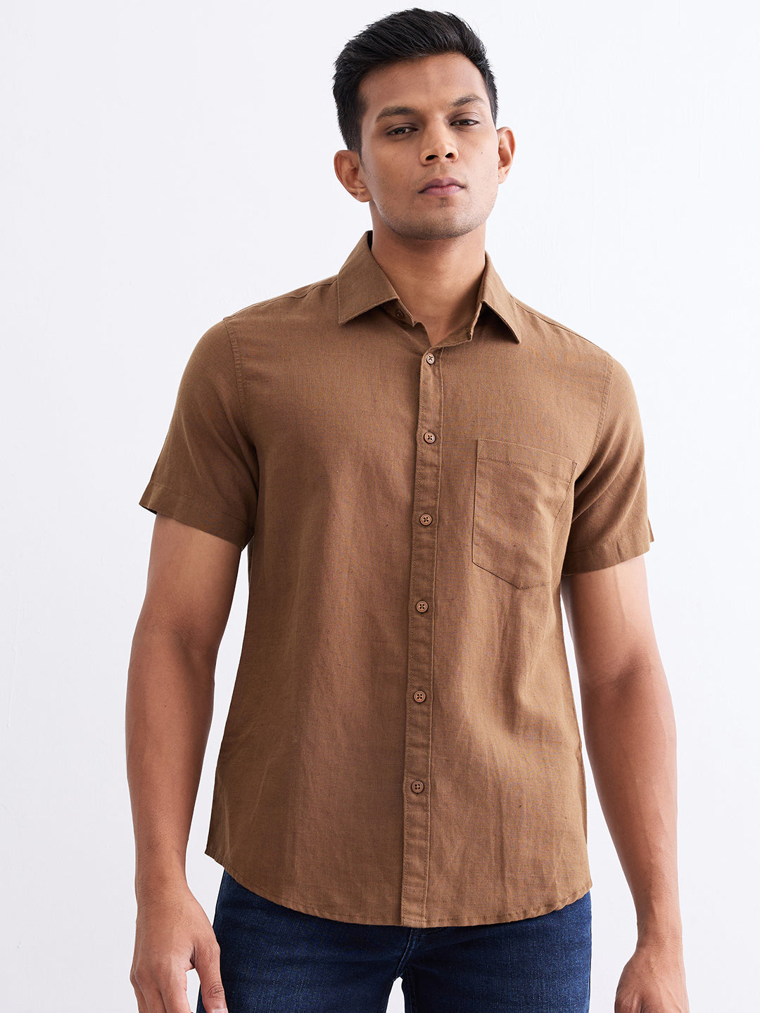Spykar Bison Brown Slim Fit Casual Shirts For Men