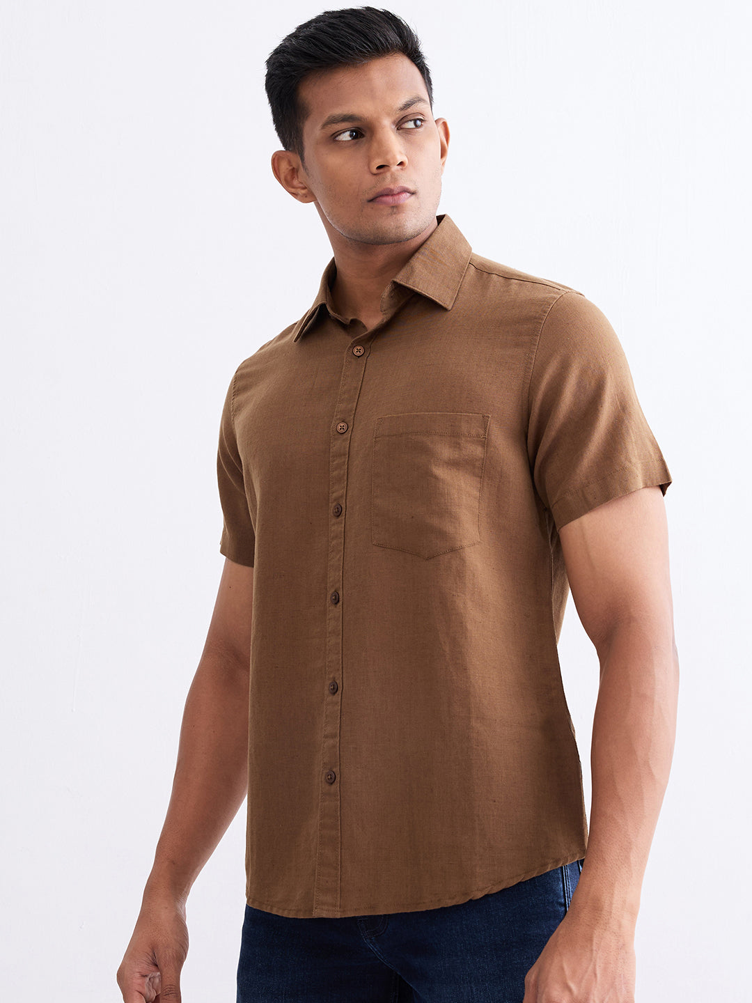 Spykar Bison Brown Slim Fit Casual Shirts For Men