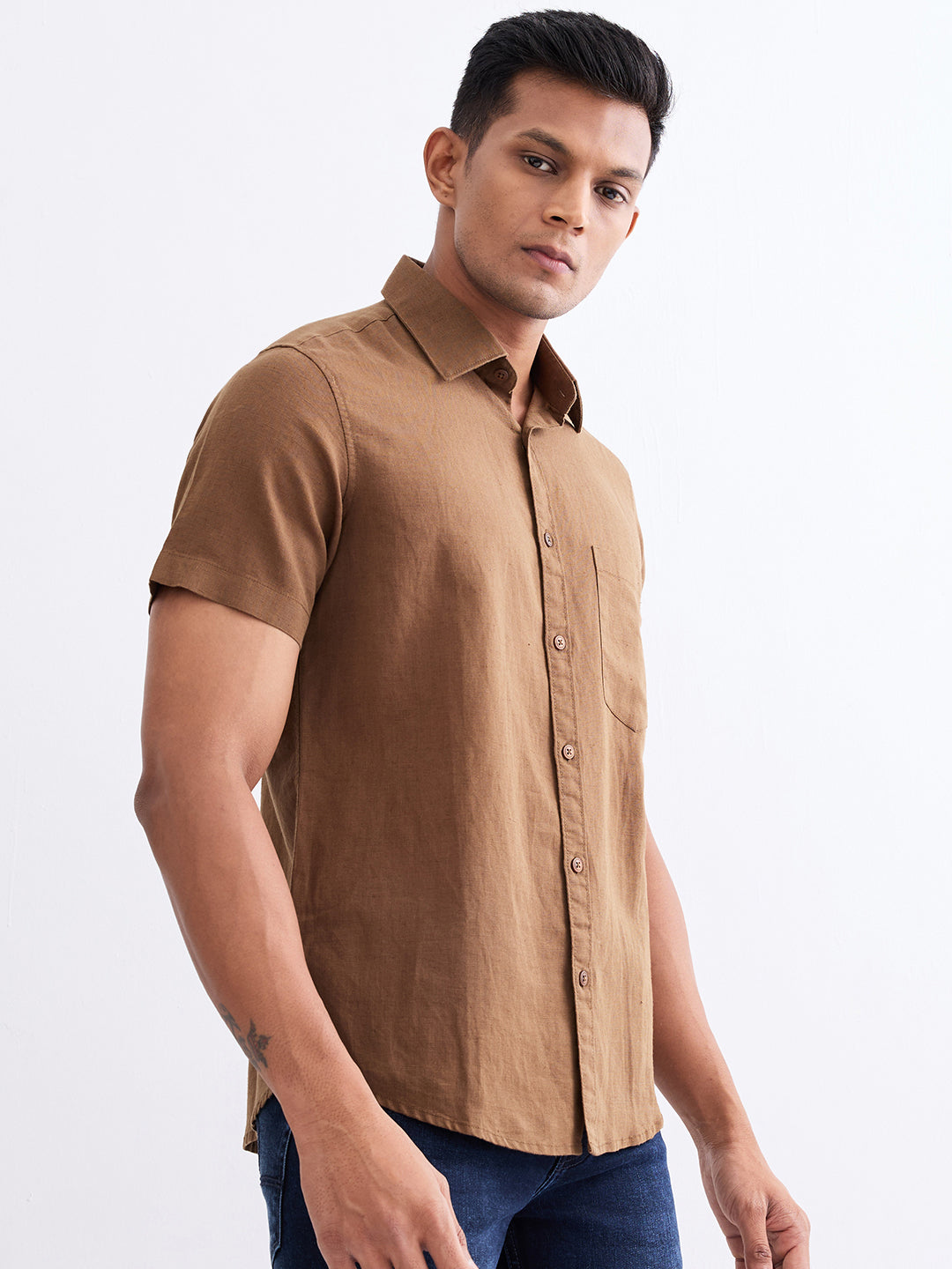 Spykar Bison Brown Slim Fit Casual Shirts For Men