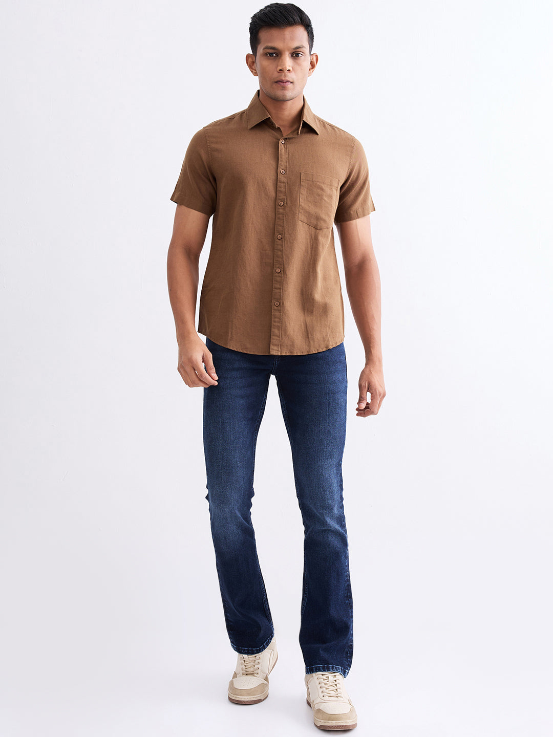 Spykar Bison Brown Slim Fit Casual Shirts For Men