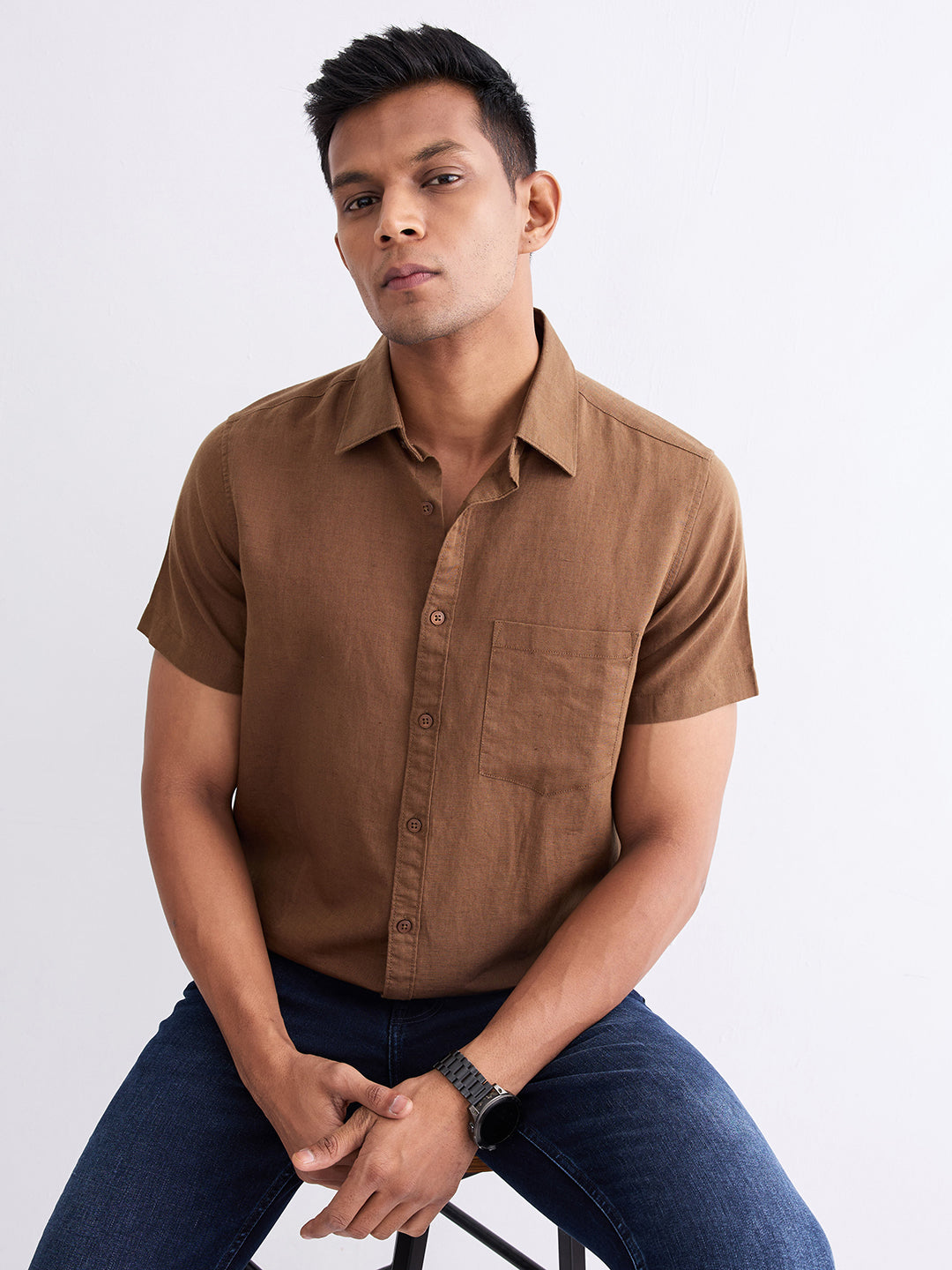Spykar Bison Brown Slim Fit Casual Shirts For Men
