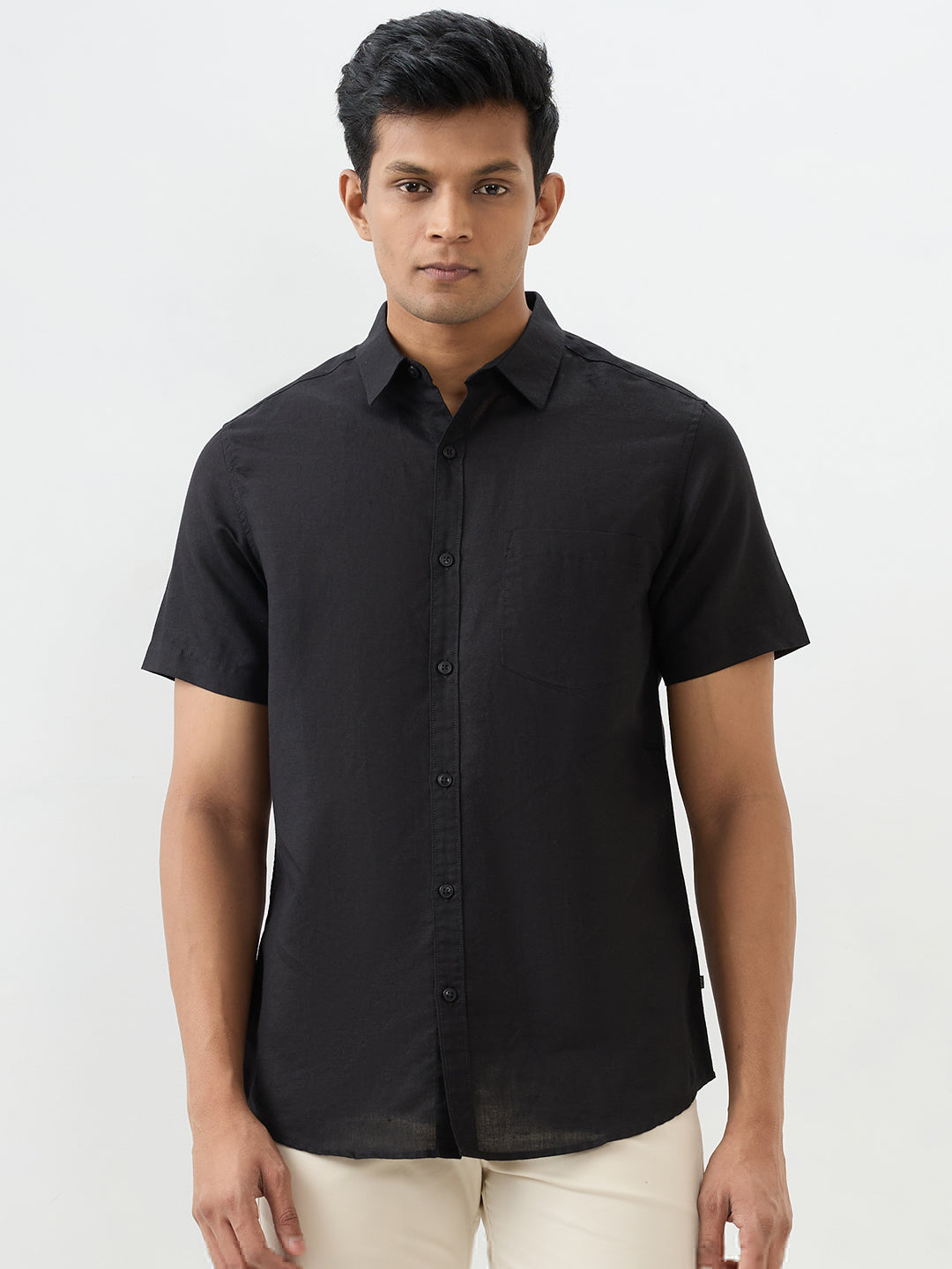 Men Shirt Solid Black Slim Fit