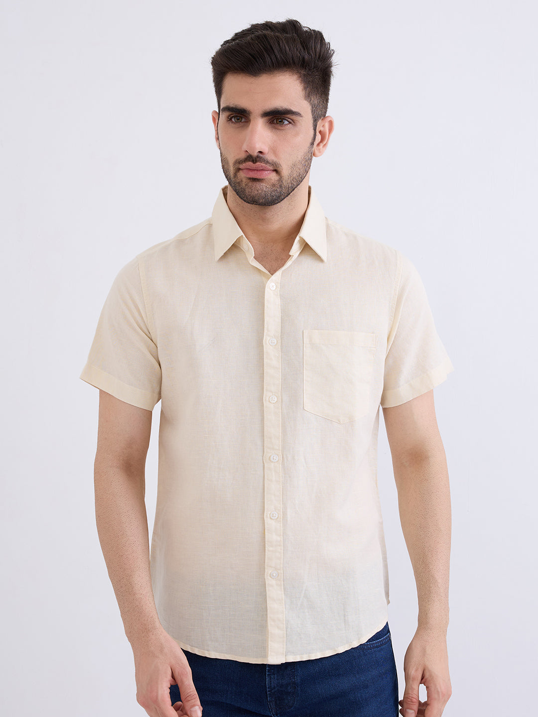 Spykar Cream White Slim Fit Casual Shirts For Men