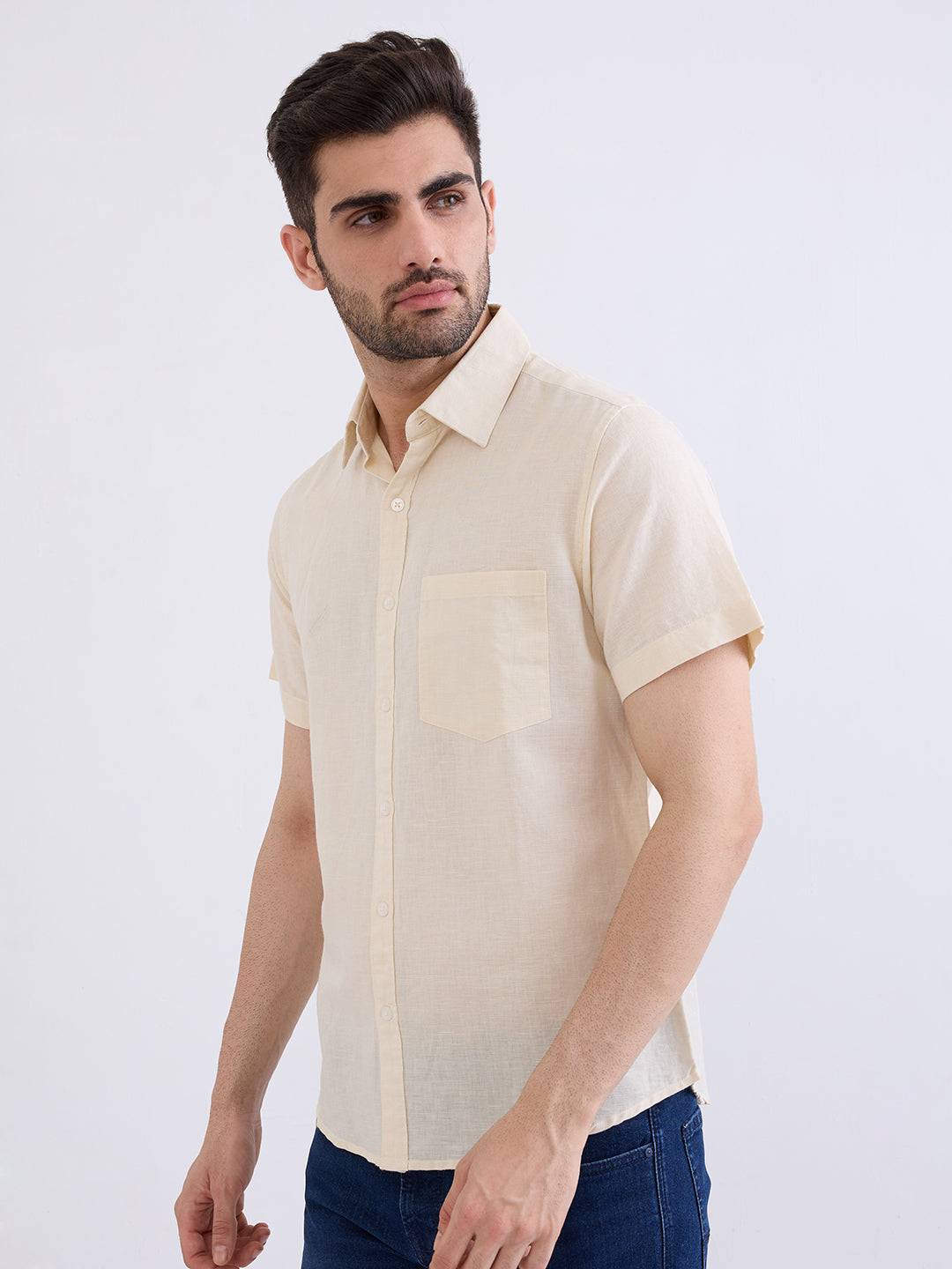Spykar Cream White Slim Fit Casual Shirts For Men