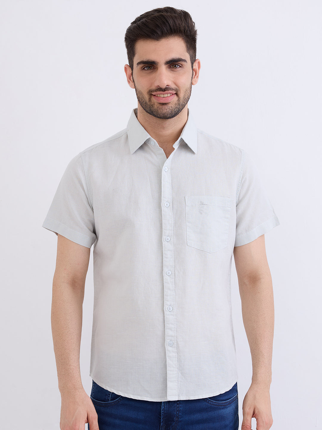 Spykar Silver Grey Slim Fit Casual Shirts For Men