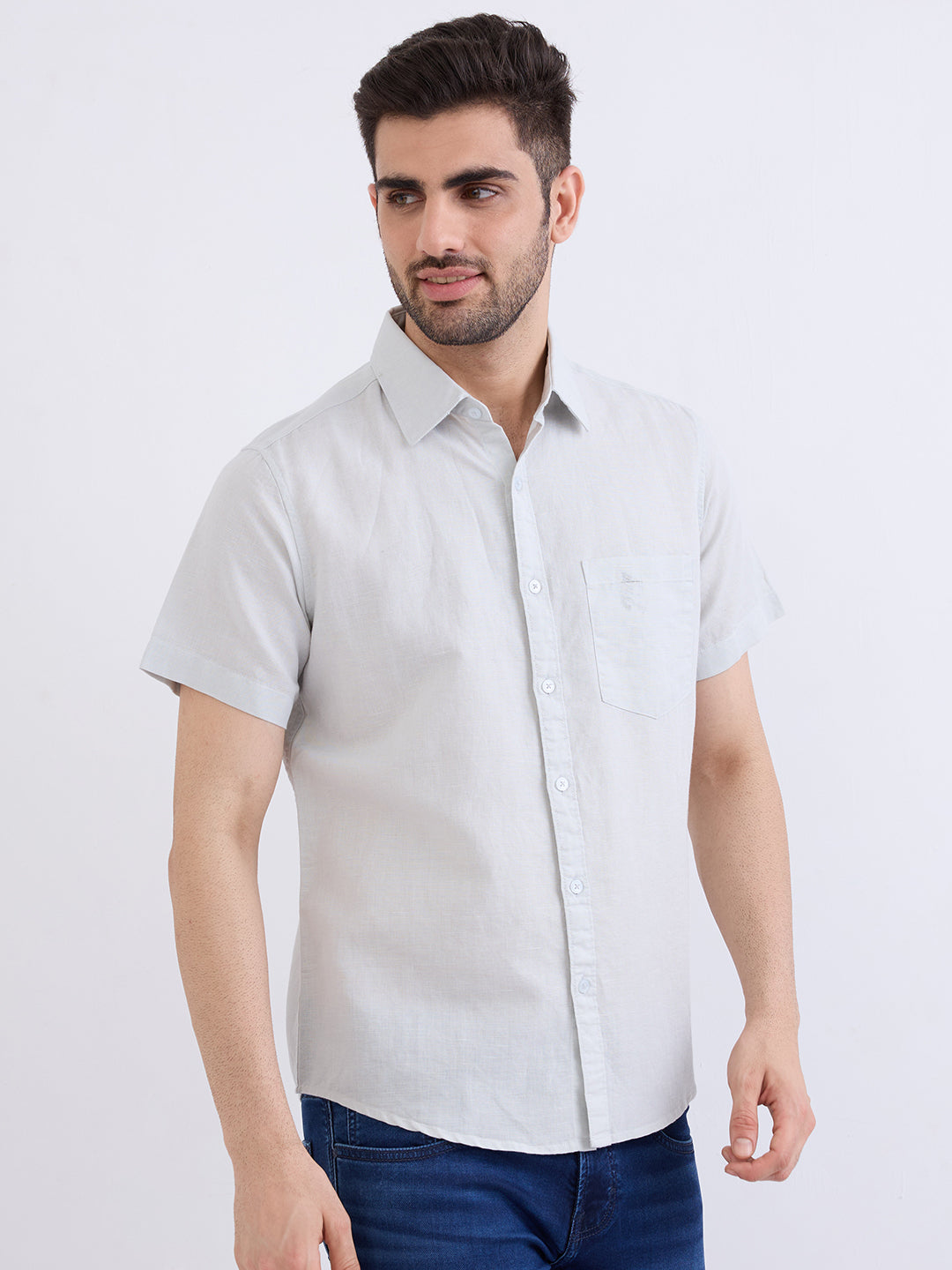 Spykar Silver Grey Slim Fit Casual Shirts For Men