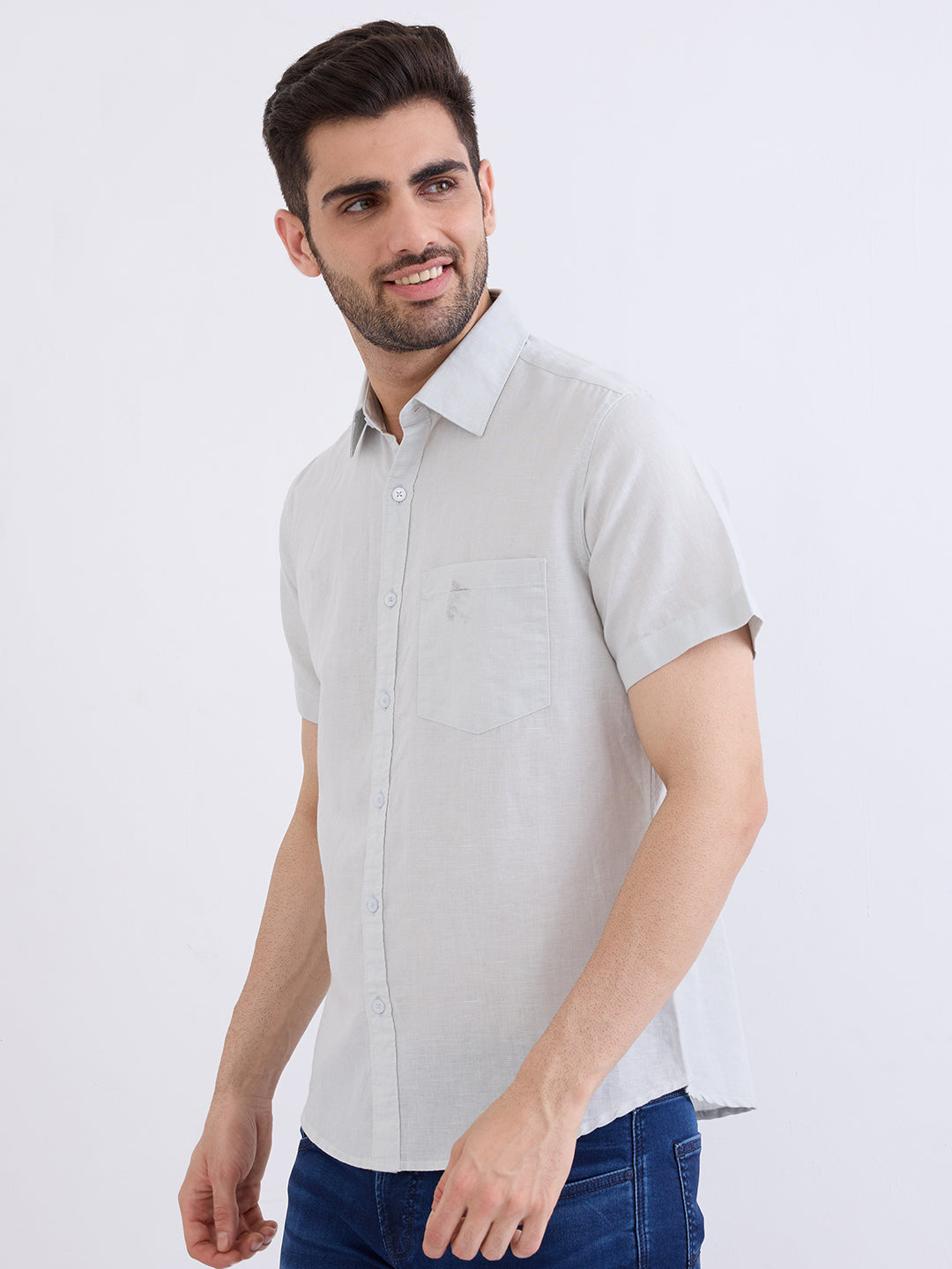 Spykar Silver Grey Slim Fit Casual Shirts For Men