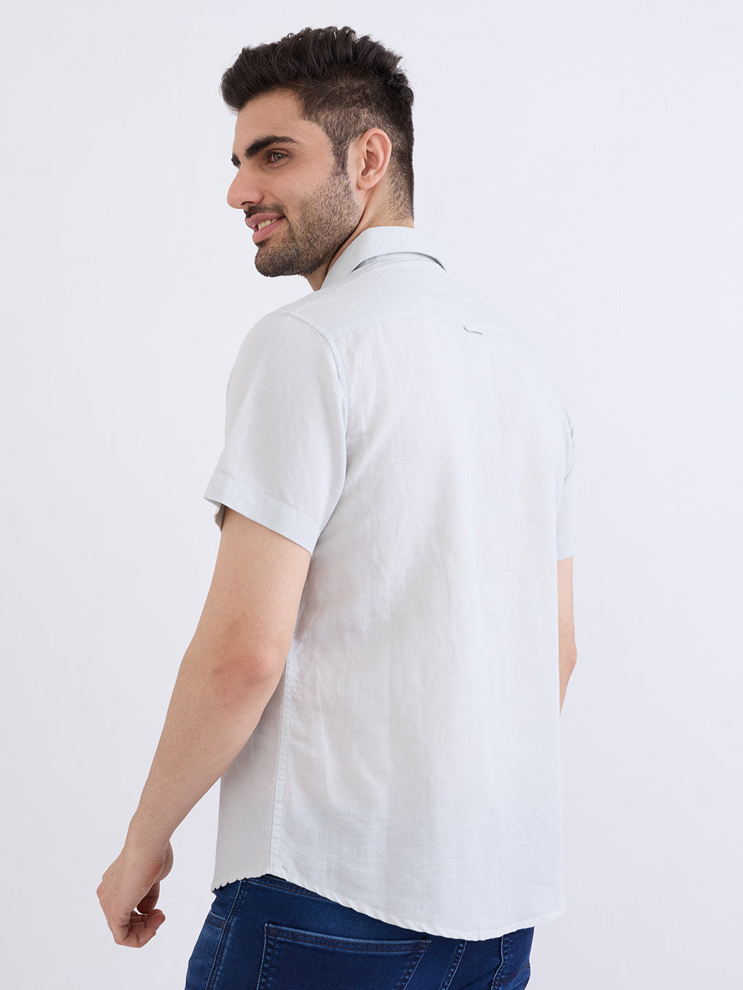 Spykar Silver Grey Slim Fit Casual Shirts For Men