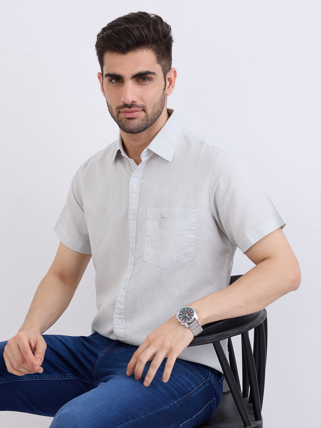Spykar Silver Grey Slim Fit Casual Shirts For Men