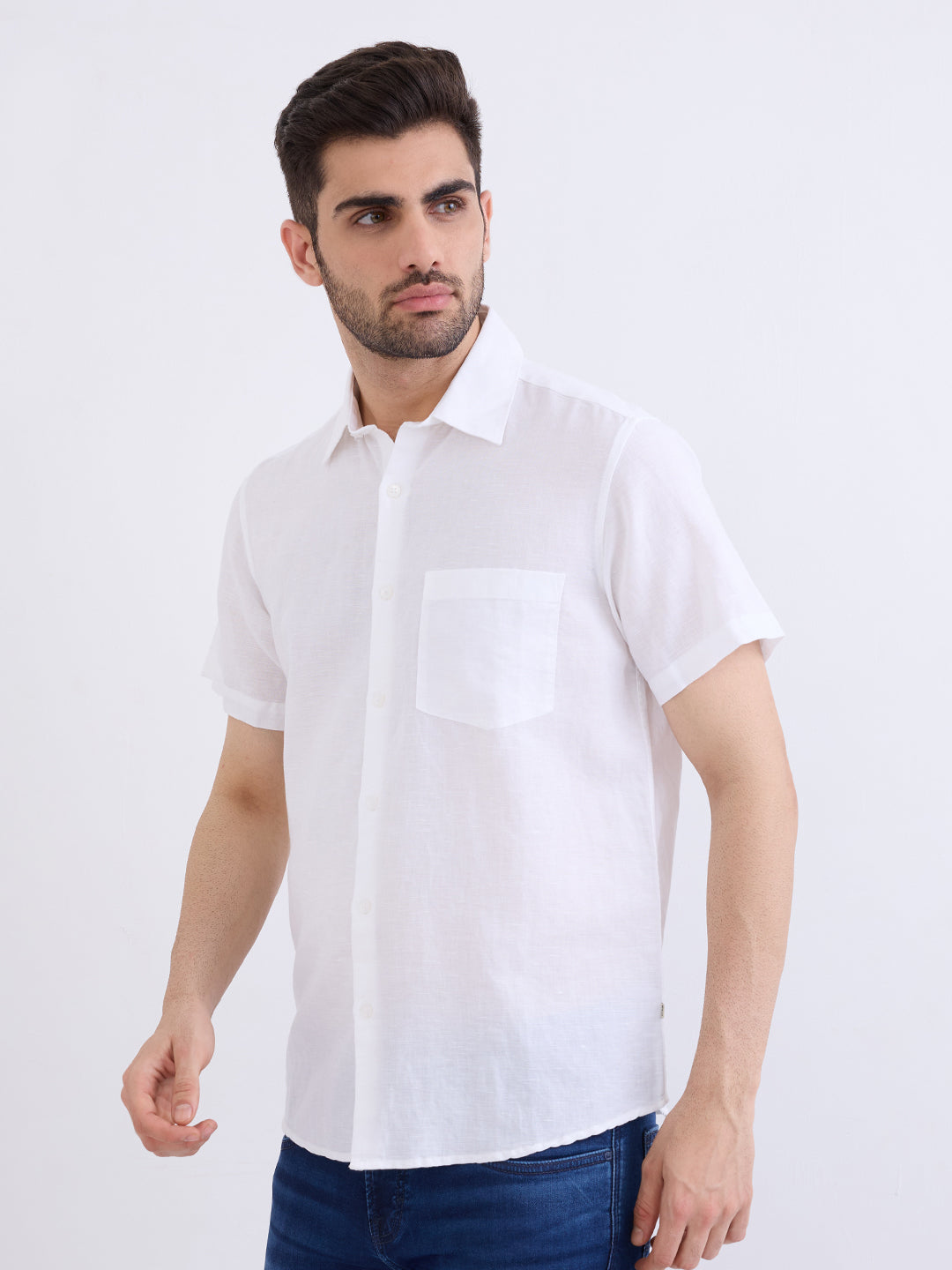 Spykar White Solid Slim Fit Shirts For Men
