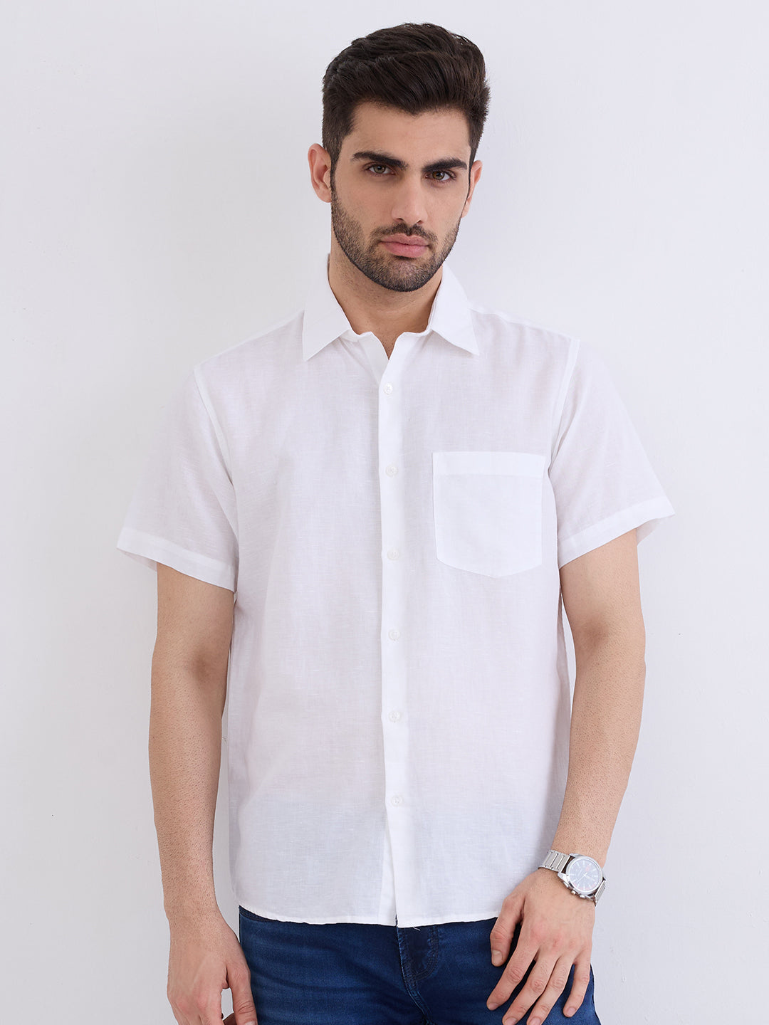 Spykar White Solid Slim Fit Shirts For Men