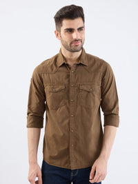 Men Shirt Brown Slim Fit