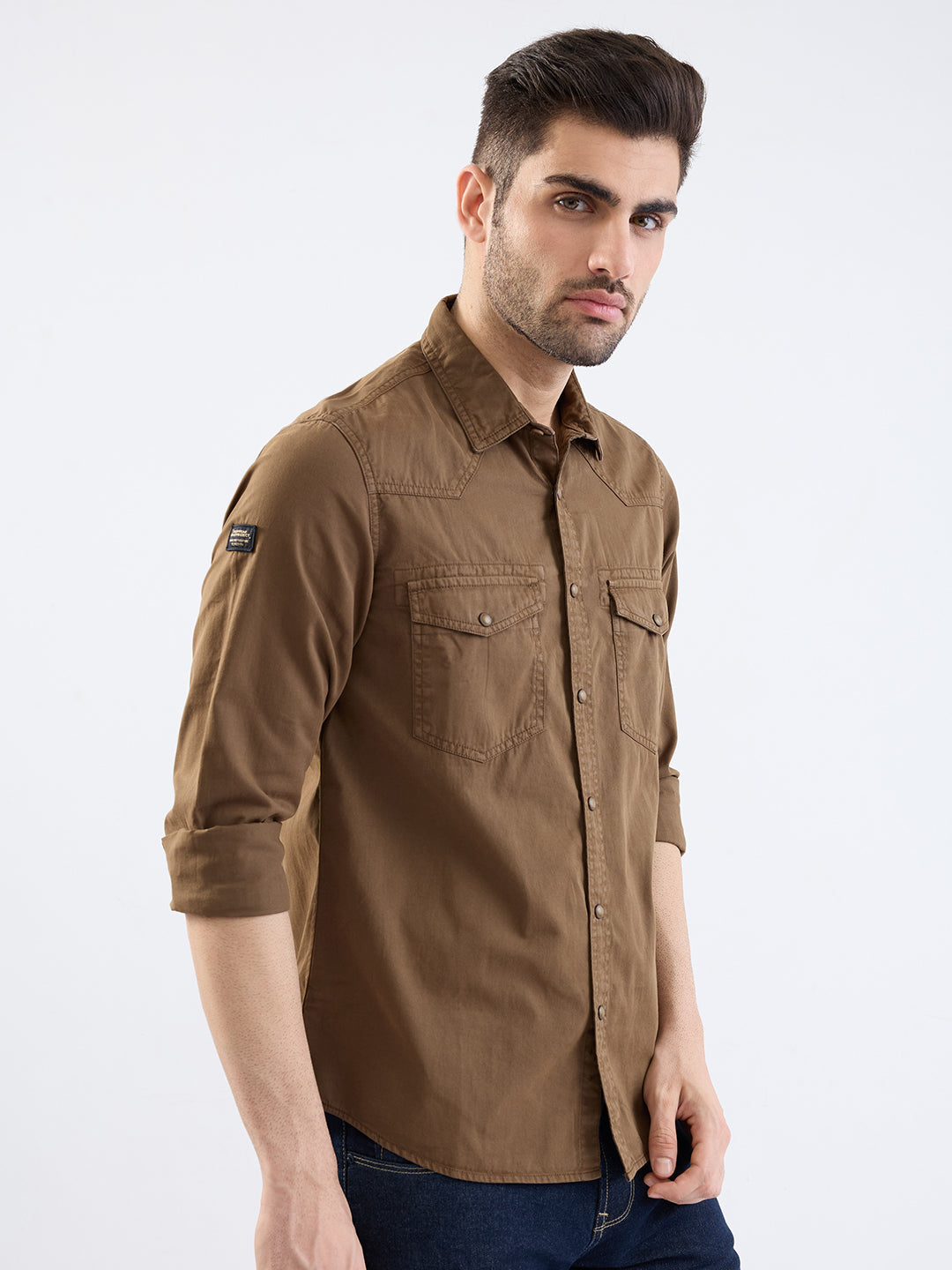 Spykar Bison Brown Slim Fit Casual Shirts For Men