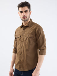 Men Shirt Brown Slim Fit