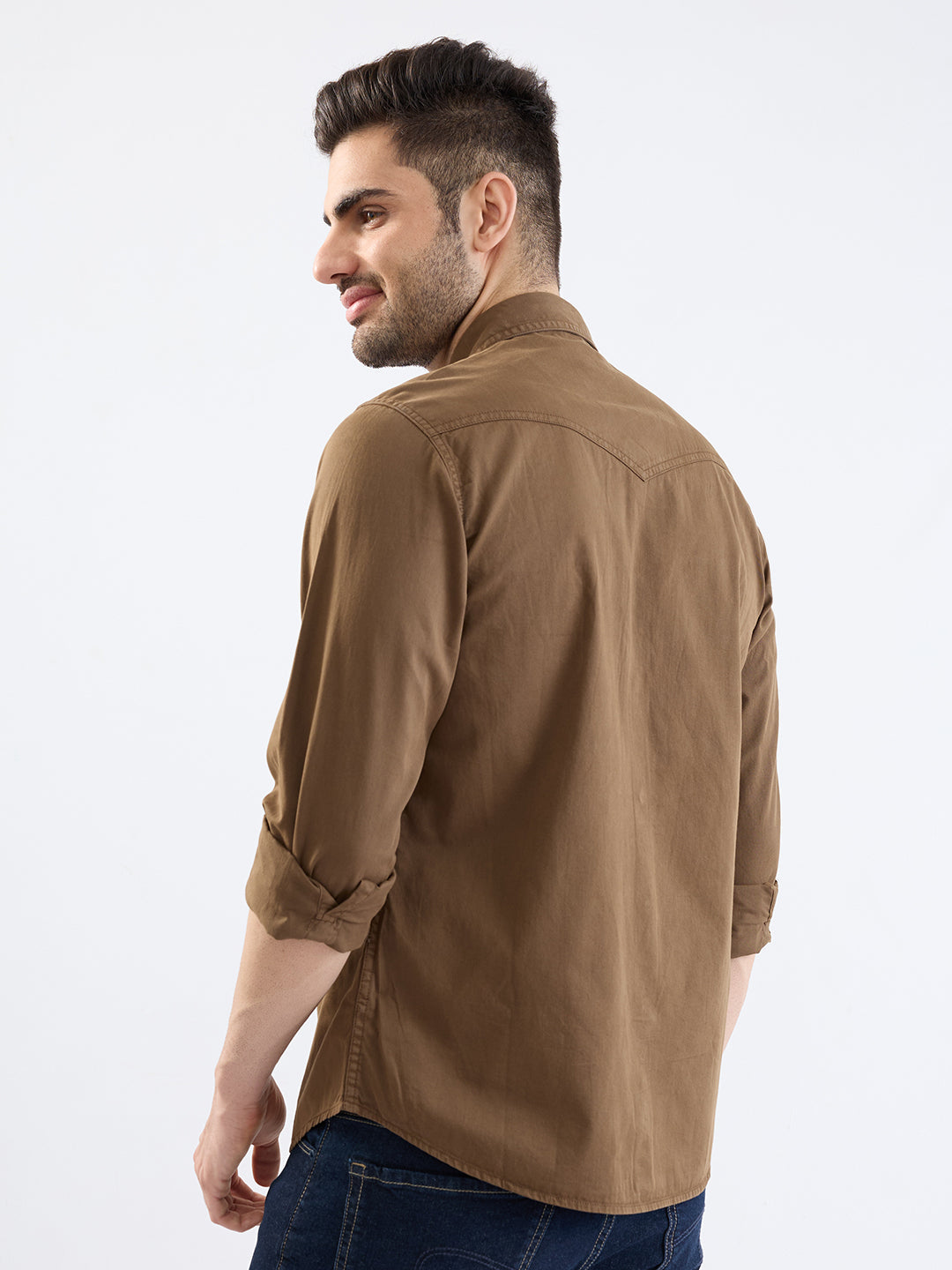 Spykar Bison Brown Slim Fit Casual Shirts For Men
