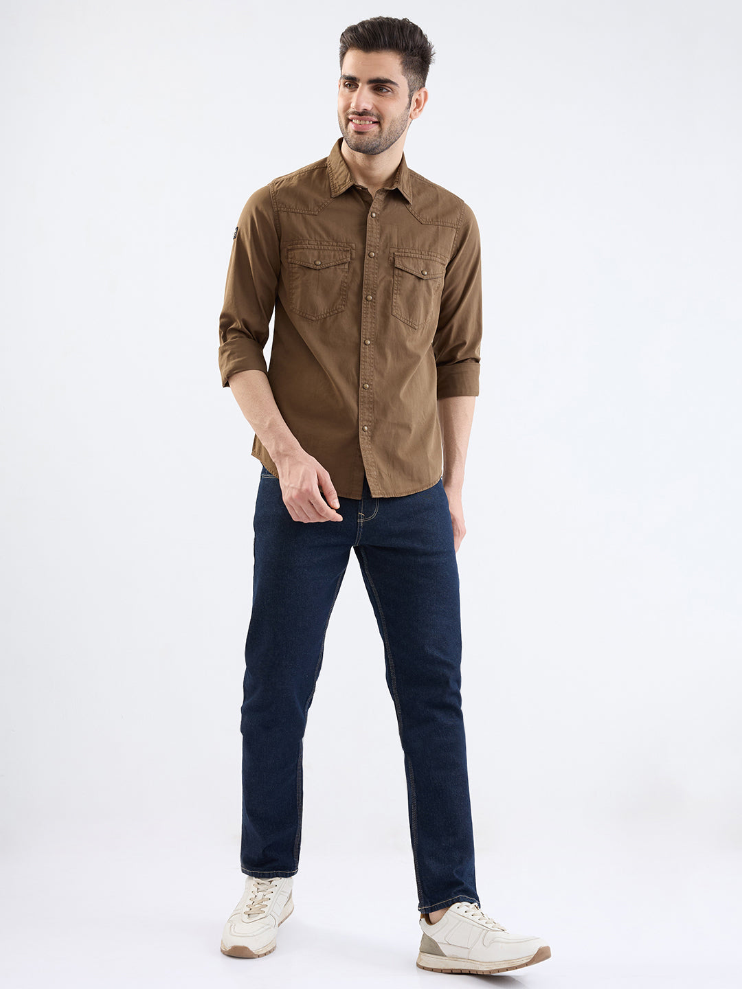 Spykar Bison Brown Slim Fit Casual Shirts For Men